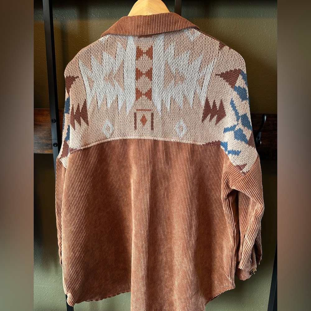 Woman’s Southwestern Patterned Knit Corduroy Jacket